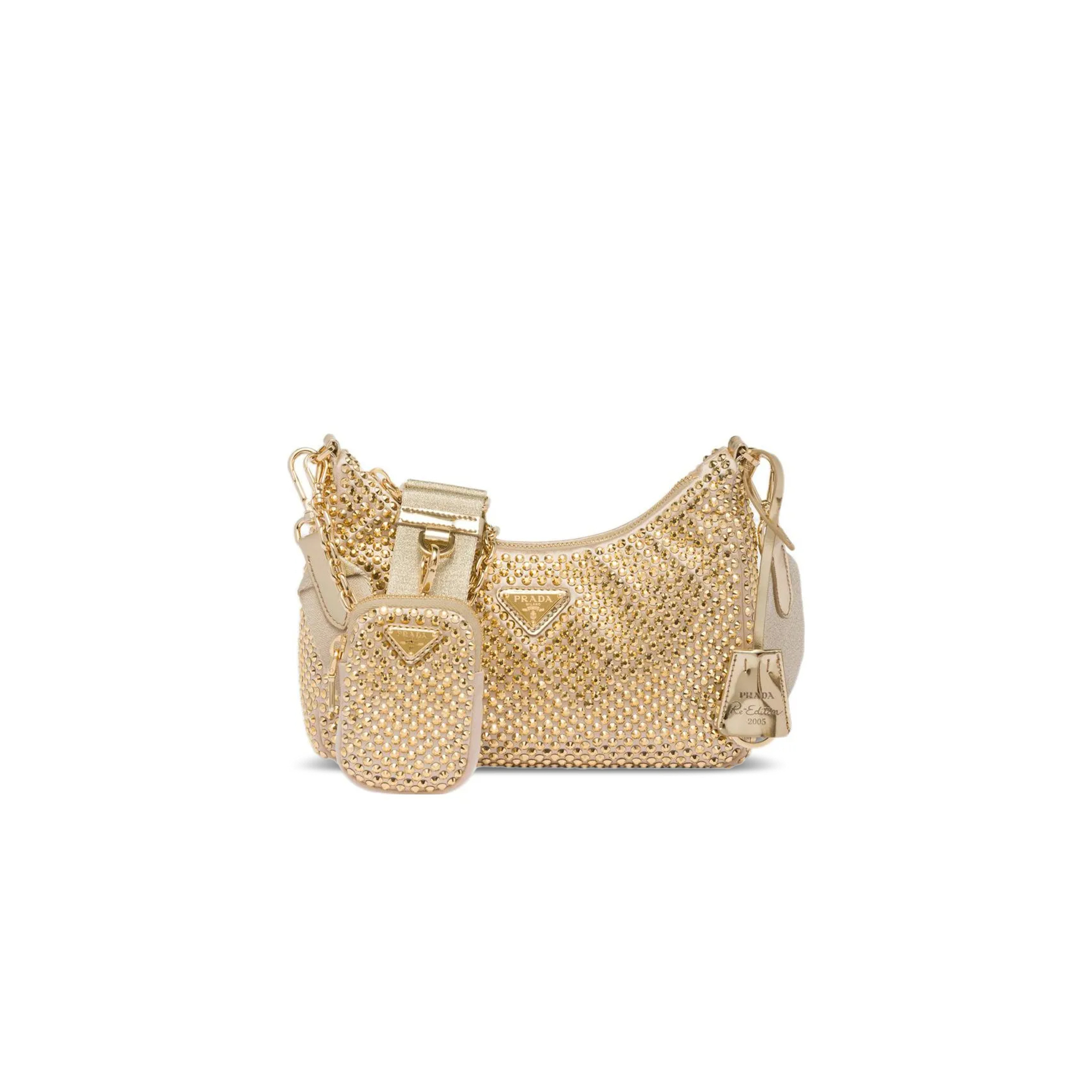 PRADA RE-EDITION CRYSTAL-EMBELLISHED SHOULDER BAG 1BH204 (22*12*6cm)